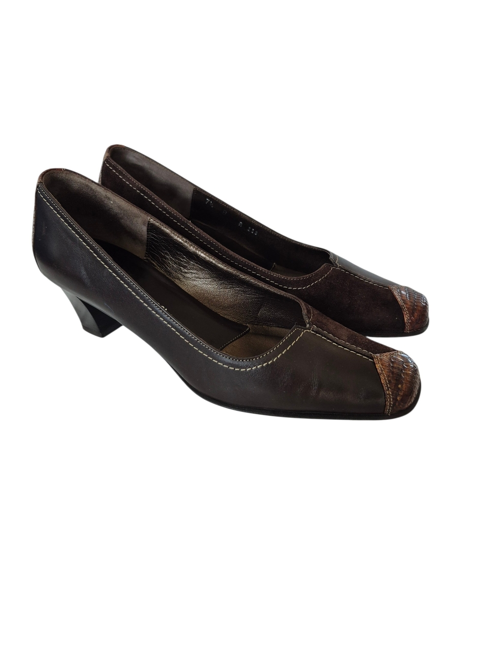 Roberto Capucci Brown Leather Low Heel Square Toe Shoes - Picture 3 of 12
